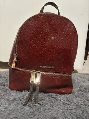 Michael Kors Red Patent Mini Backpack with Gold Accents
